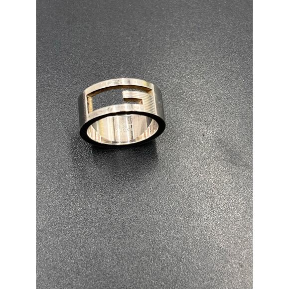 Gucci Signee Designer Sterling Silver Logo G cutout Ribbed Thick Ring Sz 5.75 - Picture 5 of 9